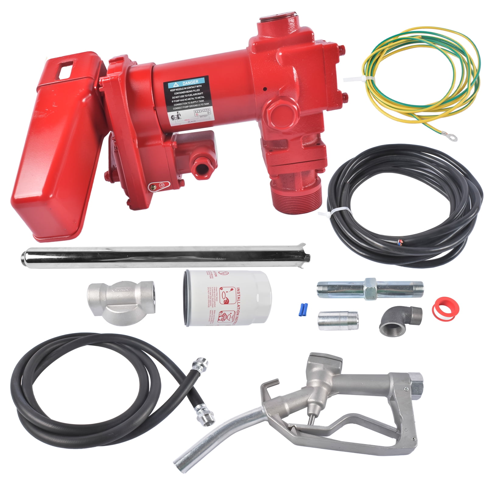 Mustrod High Flow 20 GPM Cast Iron Fuel Transfer Pump 12V w/ Manual Nozzle for Gasoline Diesel Kerosene