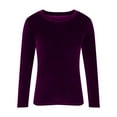 thumbnail image 4 of EHQJNJ Date Night Tops for Women Velvet Top Long Sleeve Shirts Solid Color Ladies Blouses Plus Size Sweatshirts Casual T Shirts Tops Soft Tunic Round Neck Pullover Loose Fit Jumper Women's T-Shirt, 4 of 5