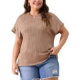thumbnail image 1 of Blusas casuales de punto sólido de cuello redondo y manga corta para mujeres de tallas grandes Agnes Orinda 1X marrón, 1 of 6