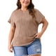 thumbnail image 1 of Blusas casuales de punto sólido de cuello redondo y manga corta para mujeres de tallas grandes Agnes Orinda 4X marrón, 1 of 6