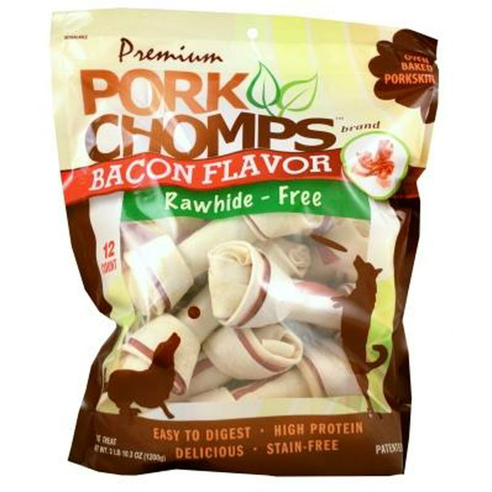 Premium Pork Chomps 67" RawhideFree Pork Knotz, Bacon Flavor, 12