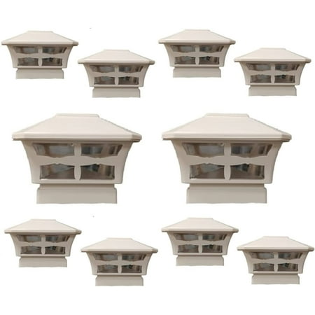 

10 Pack Solar 6X6 Fence Post Cap Light with One LED Bulbs Off White Garden Square Shape Cap Light