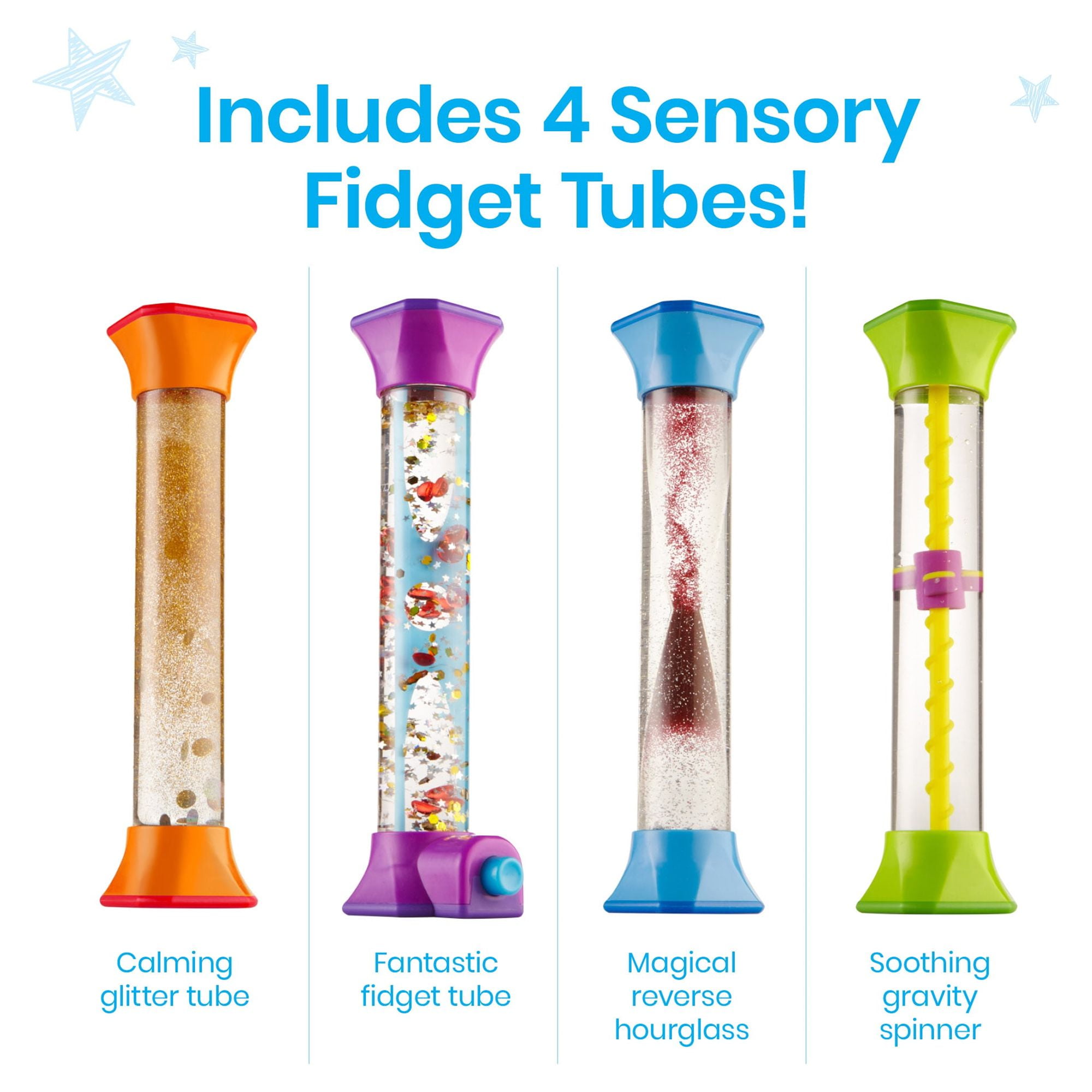 hand2mind Sensory Fidget Tubes (Set of 4), Calming Corner Items Kids, Fidget Toys for Kids