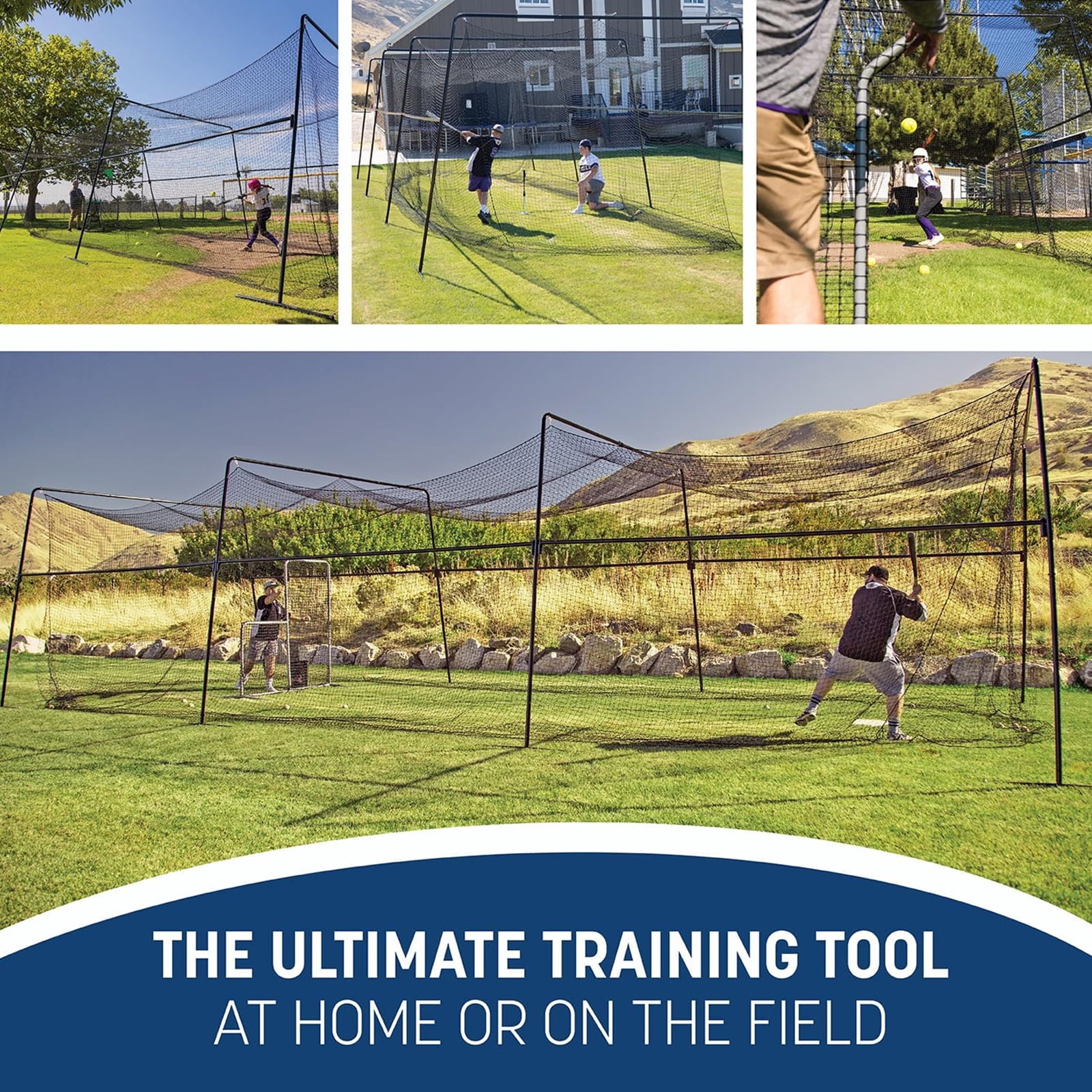 Collapsible 40ft Professional Batting Cage, Heavy-Duty Steel Frame & UV Net for Baseball & Softball, Indoor/Outdoor Use
