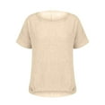 thumbnail image 6 of Women Linen Shirt, Yigetop Women's Summer Short Sleeve Solid Casual Loose Linen Top Cotton Linen Shirts for Women Beige L, 6 of 9