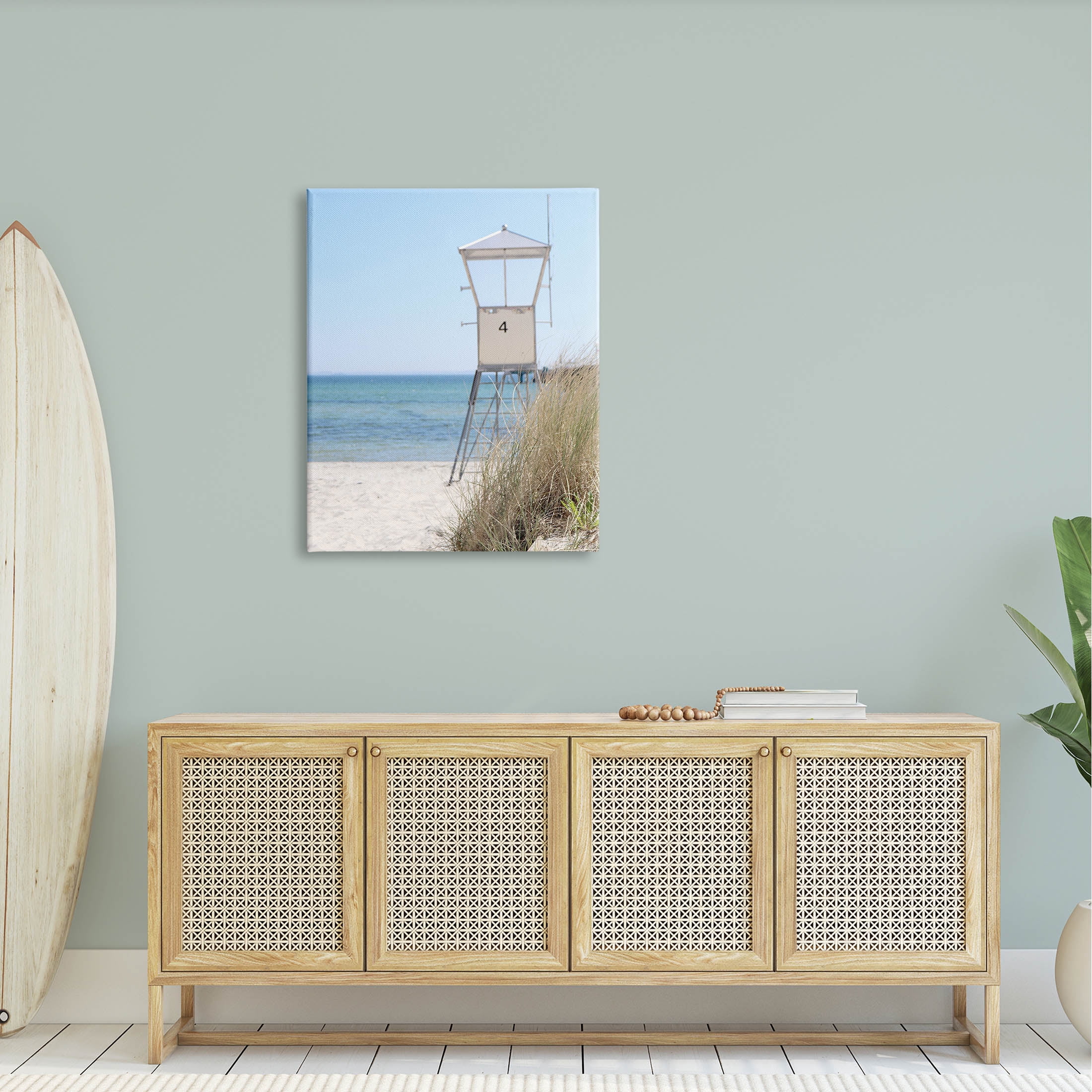 Summer Beach Hut Clear Skies Coastal Photograph Gallery Wrapped Canvas Print Wall Art