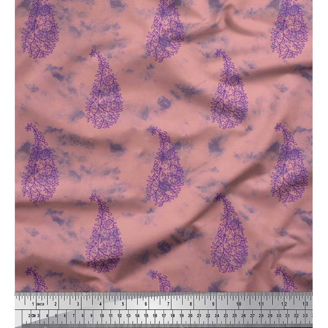 Soimoi Red Rayon Fabric Leaf & Paisley Print Fabric by the Yard 42 Inch Wide