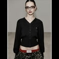 thumbnail image 4 of Cárdigan Corto de Larga con Cuello en V y Abertura Frontal para Mujer, Camisa de Otoño con Botones. Negro M, 4 of 8
