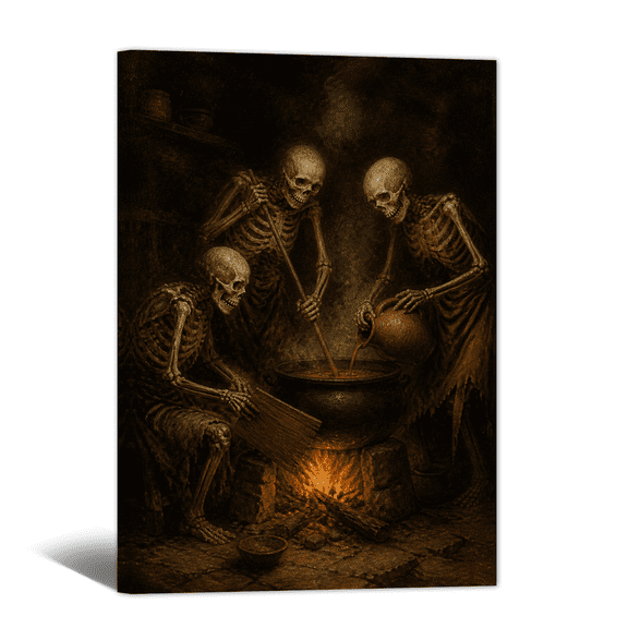 Halloween Skeleton Canvas Wall Art Vintage Dark Gothic Scene Prints, Moody Antique Artwork Paintings for Living Room Bedroom Game Room Apartment Home Wall Decor