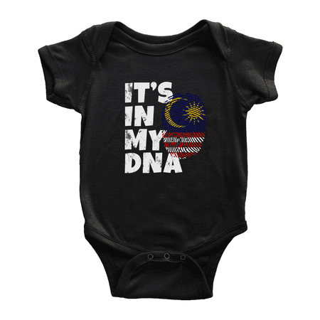 

It s In My DNA Malaysian Flag Country Pride Cute Baby Romper Bodysuit For Boy Girl (Black 6-12 Months)