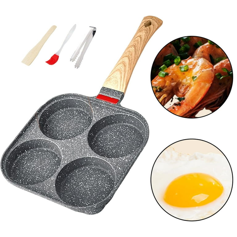 4 Hole Mini Frying Pan Skillet Omelette Egg Frying Pot Fried Egg Cooker Thickened Omelet Restaurant Party with Lid, Size: 19cmx19cm, White