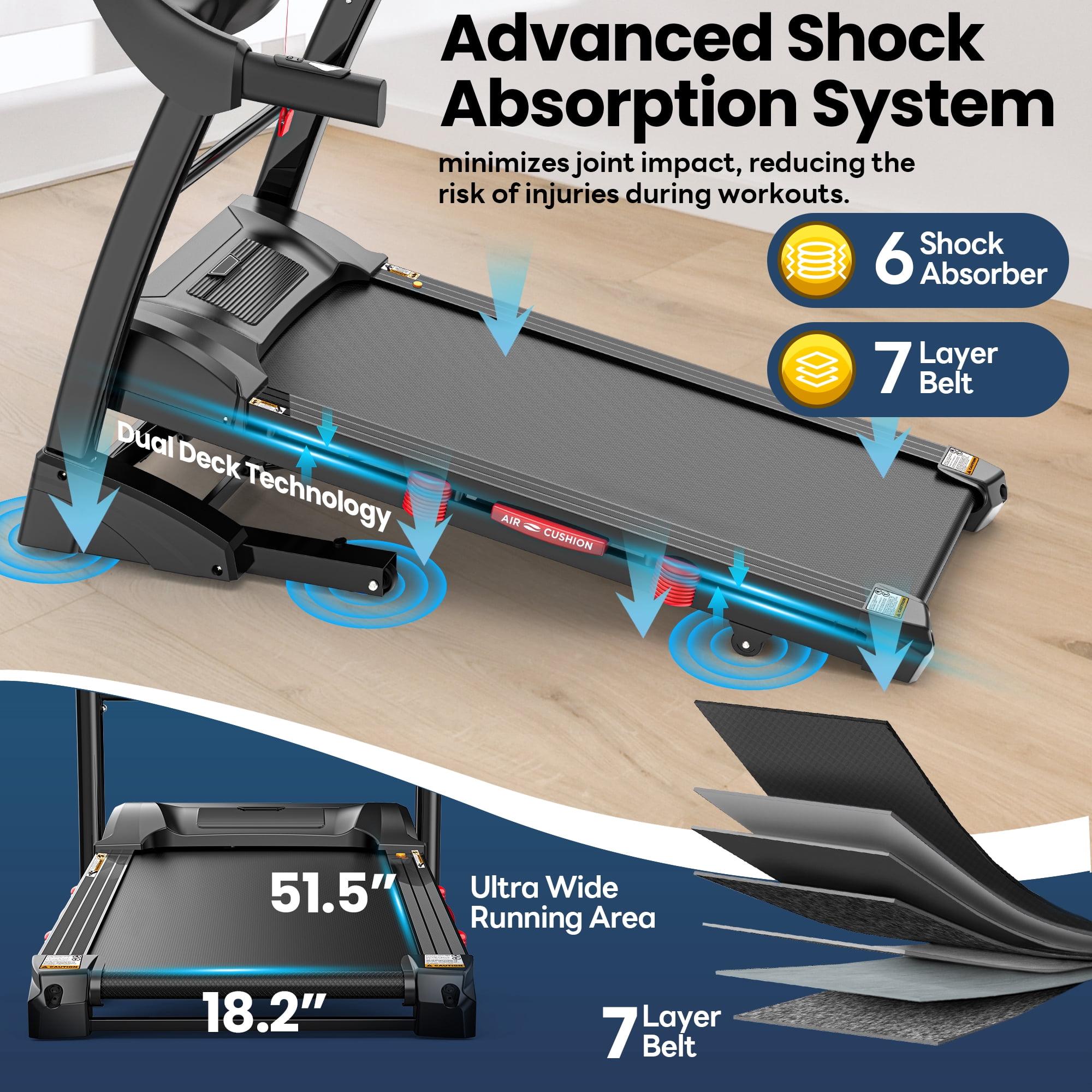 20% Auto Incline Treadmill 5.1HP for Home, Folding Treadmill w/ 300LB Capacity, Dual HiFi Speaker, App Control w/ Virtual Running, 64+7 Programs, 6 Point Shock-absorbing Cushions, Portable Treadmill