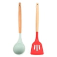 thumbnail image 1 of Juego de utensilios de madera de bambú del utensilio de cocina del silicón 2pcs - sistema del utensilio del silicón - utensilios de cocina del silicón SE del utensilio, 1 of 5