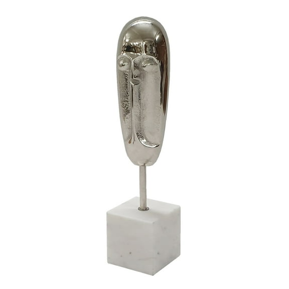 A&B Home Aluminum Face Sculpture on Marble Base - 3" x 3" x 13" - Silver/White
