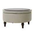 thumbnail image 5 of Abble 32" Beige Fabric Upholstered Buttons Tufted Round Storage Cocktail Ottoman, 5 of 7