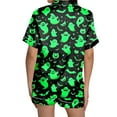 thumbnail image 5 of Womens Halloween Pajamas Ghost Printed Short Sleeve Pocket Button Down Lapel Shirts Loose Shorts Sleepwear 2 Pc Nightwear Casual Comfy Silk Womens Loungewear Set Green XL, 5 of 6