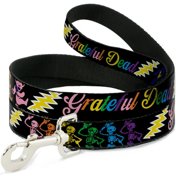 Grateful Dead Pet Leash, Dog Leash, Grateful Dead Script Bears Skeletons Black Multi Color, 6 Feet Long 1.0 Inch Wide