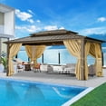 thumbnail image 4 of COBIZI 10x15 Hardtop Gazebo Aluminum Gazebos with Galvanized Steel Double Roof Metal Gazebo with Curtains and Netting Permanent Hardtop Gazebos Steel Gazebo for Backyard, Garden and Patio, Brown, 4 of 11