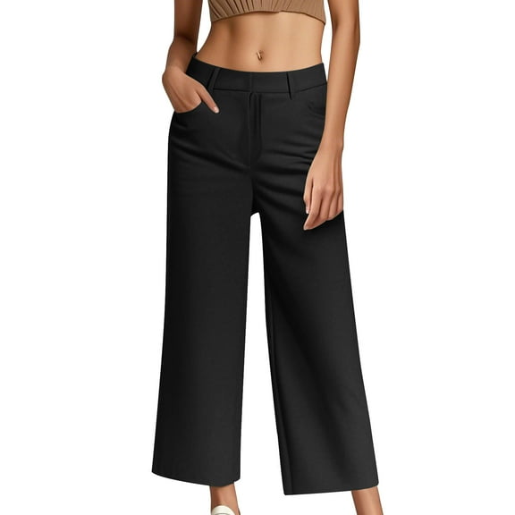 WQQZJJ Women's Dress Pants with Pockets Baggy Solid Chinos Pants Casual Straight Leg Cigarette Trousers Size S-2XL