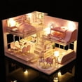 thumbnail image 4 of 1/12 casa de miniatura dormitorio sala de cocina más cubierta a prueba de polvo con muebles luces LED de cumpleaños Sunnimix mini casa de muñecas diy, 4 of 8