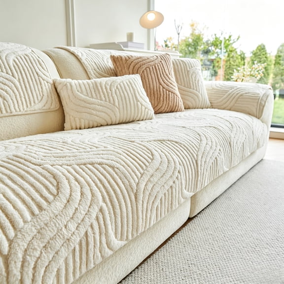 Pet Cover for Couch, Velvet Plush Fuzzy Sofa Cover Washable Anti-Slip Slipcover with Geometric Textured Boho Design, Durable Furniture Protector