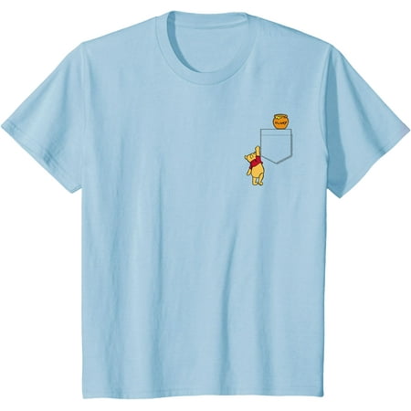 

Winnie The Pooh Reaching For Faux Pocket Honey Youth T-Shirt for Boy Girl Kids Toddler Light Blue Color Size 2T