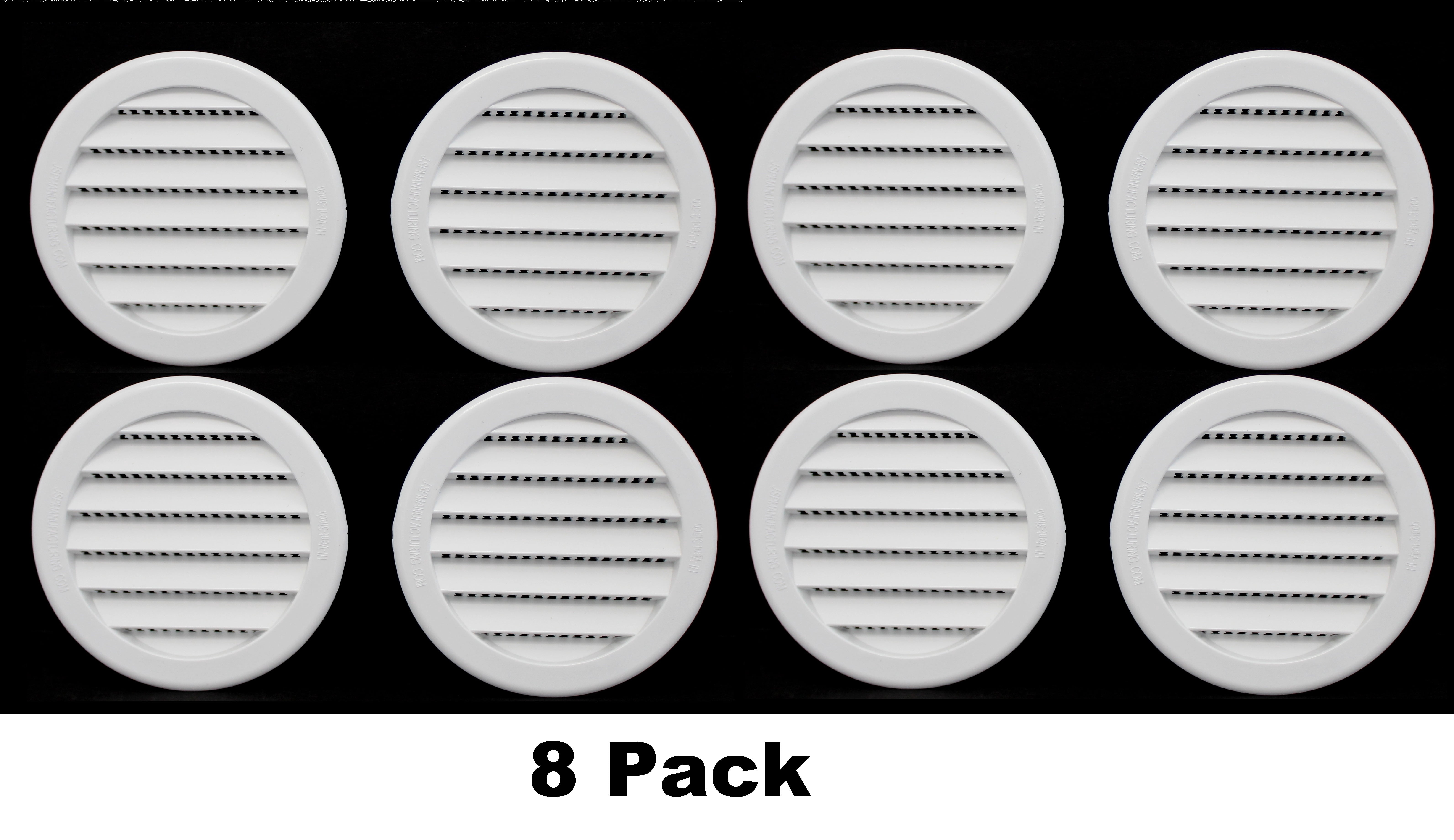 8 Pack 3" White Round Plastic Louver Soffit Air Vent