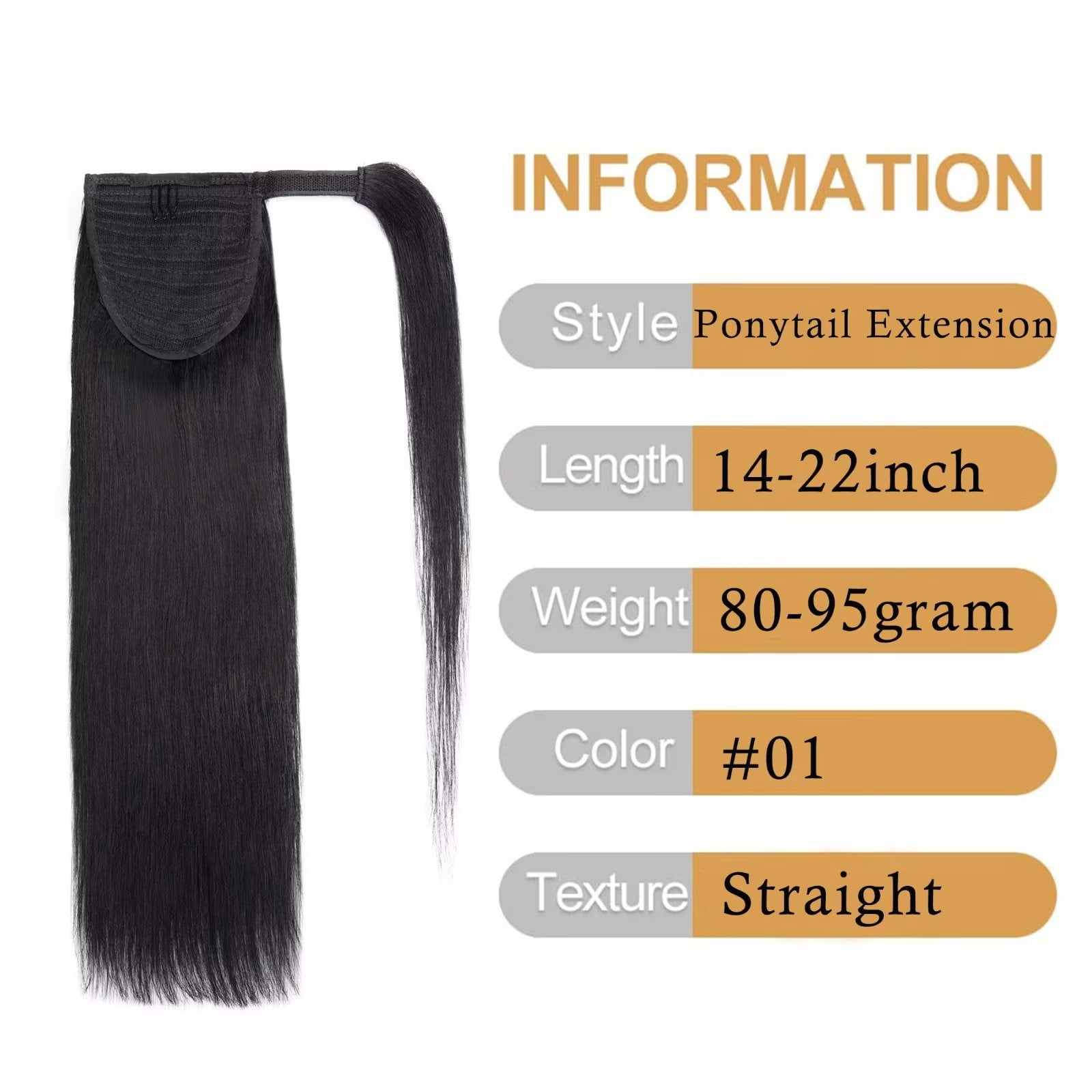 MY-LADY Remy Human Hair Extensions Ponytail Magic Paste Extensions Hair Wrap Around Ponytail Hair Piece Clip in Straight 16inch #01 Jet Black