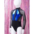 thumbnail image 4 of dPois Kids Girls Rhinestone Long Sleeve Gymnastics Leotard Ballet Dance Unitard Bodysuit Dance Suit Blue 8, 4 of 7