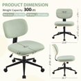 thumbnail image 2 of Armless Wide Office Desk Chair, Comfy Cute Vanity Chair No Arms with Wheels Lumbar Support, Adjustable Height Swivel Rolling for Home Office Bedroom Study Small Spaces, Sherpa Mint-Green/PU Beige, 2 of 17