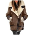 thumbnail image 4 of Women Plus Size Winter Coat Lapel Collar Long Sleeve Padded Leather Jacket Vintage Thicken Coat Sheepskin Jacket Zip up Wool Coat Women Woman Clothes Womens Winter Jacket Hood Coat Trench Womens, 4 of 6