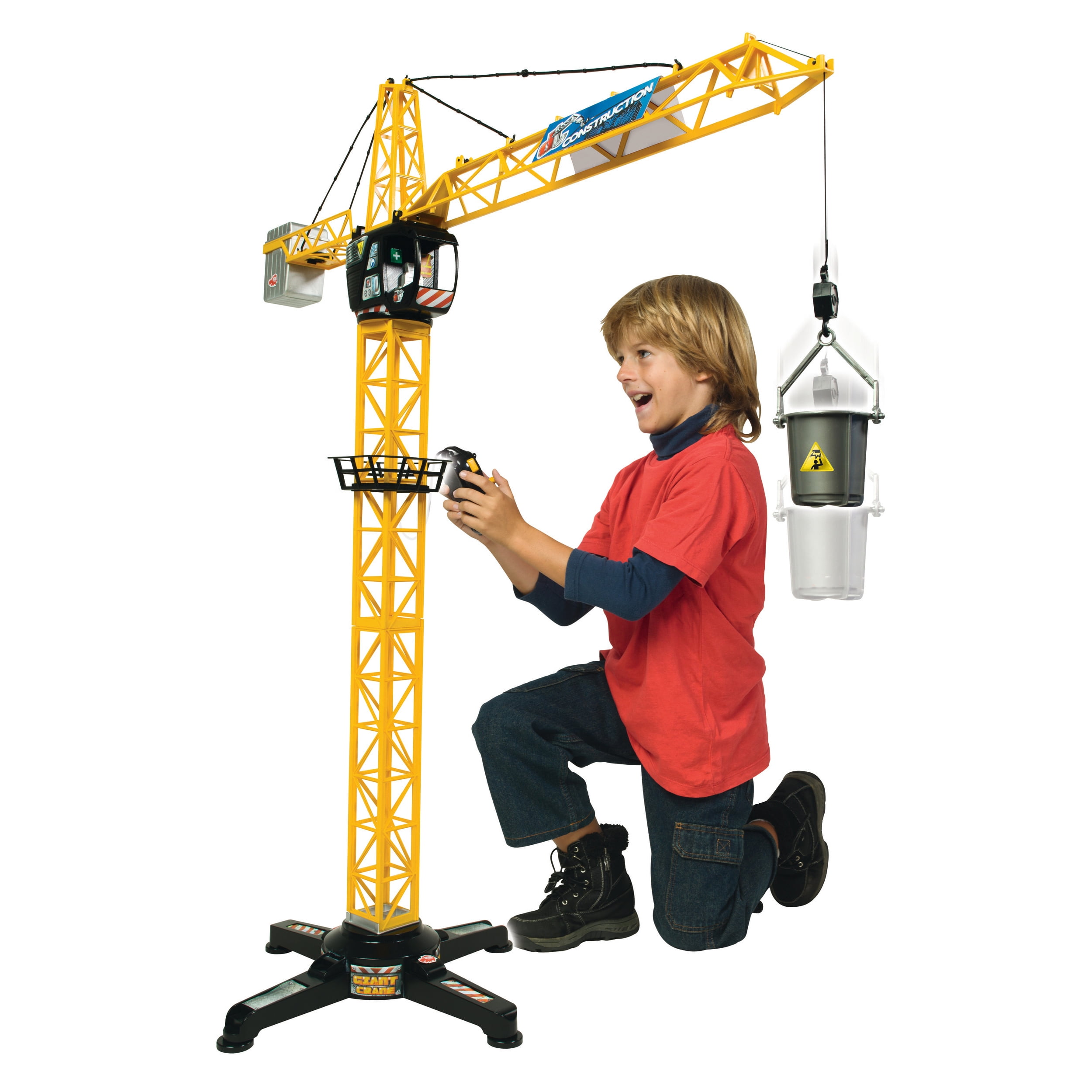Winch Dickie Toys 201139013 Giant Electric Toy Crane Remote Controlled for Ages 3+ 100 cm High with Load Hook Multi-Coloured Bucket and Shovel Online Version 
