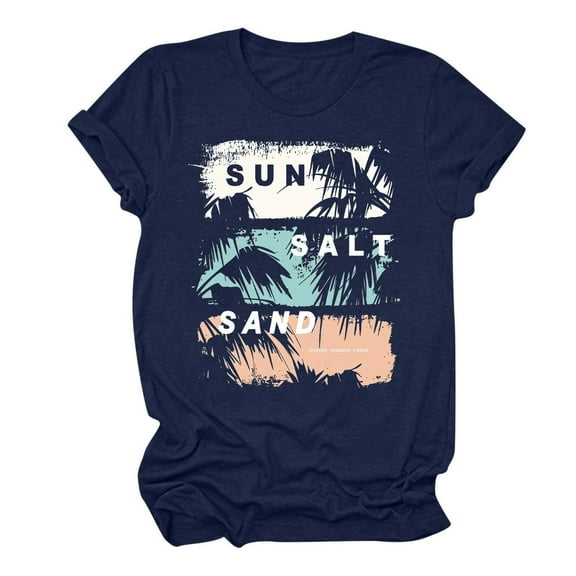 RQYYD Graphic Tees for Women Short Sleeve Crewneck Fashion Summer 2024 Tops Funny Letter Beach Printed Loose Casual T Shirts