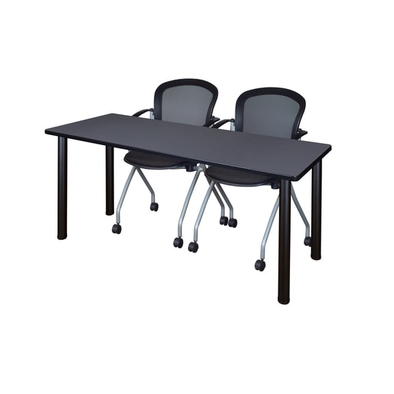 60" x 24" Kee Training Table- Grey/Black and 2 Cadence Nesting Chairs