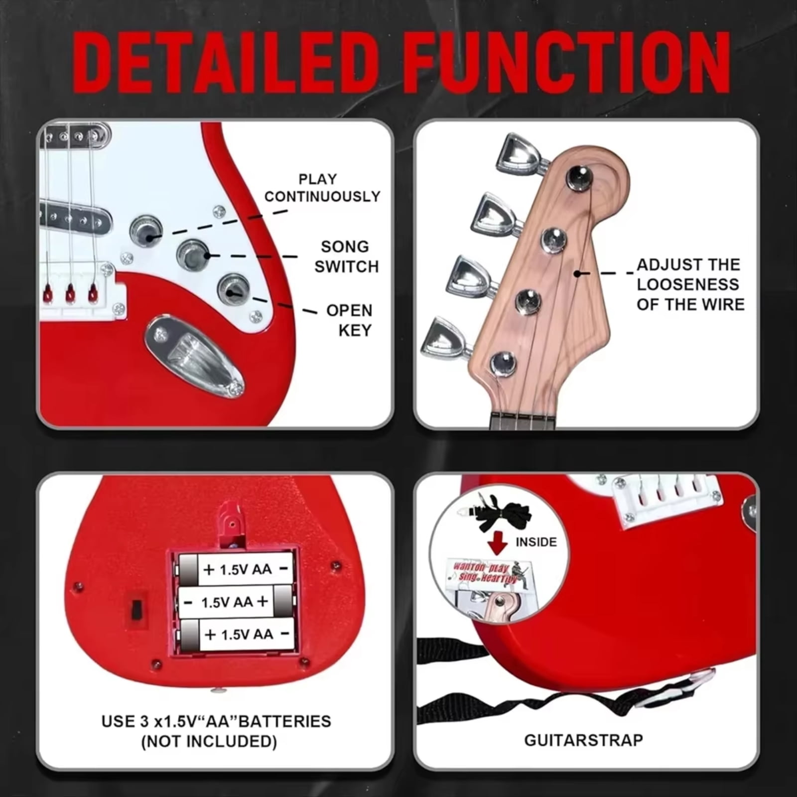 Unbranded 17in Guitar Toy for Kids, 4 Strings Electronic Musical Instrument for Toddlers Ages 3-12, Portable Learning Toy Gift