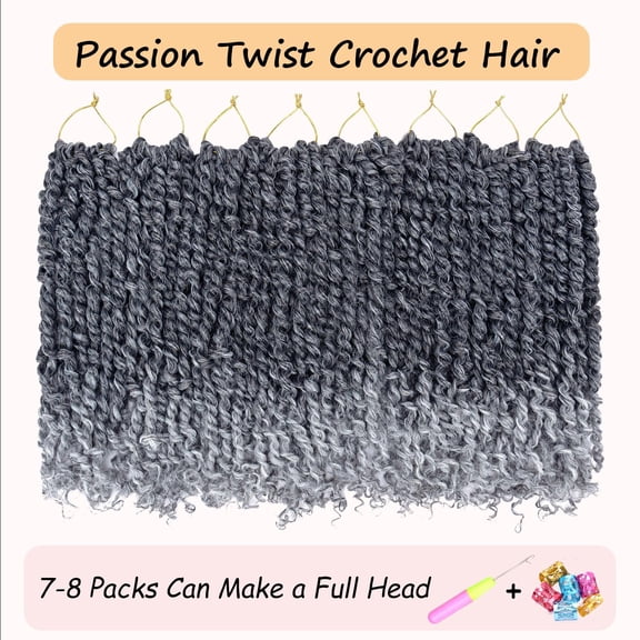 WEIF-8 Packs Passion Twist Hair 10 Inch Ombre Gray Pre-twisted Passion Twist Crochet Hair Grey Pre-looped Crochet Braids for Women Passion Twists Braiding Hair Synthetic Hair Extensions