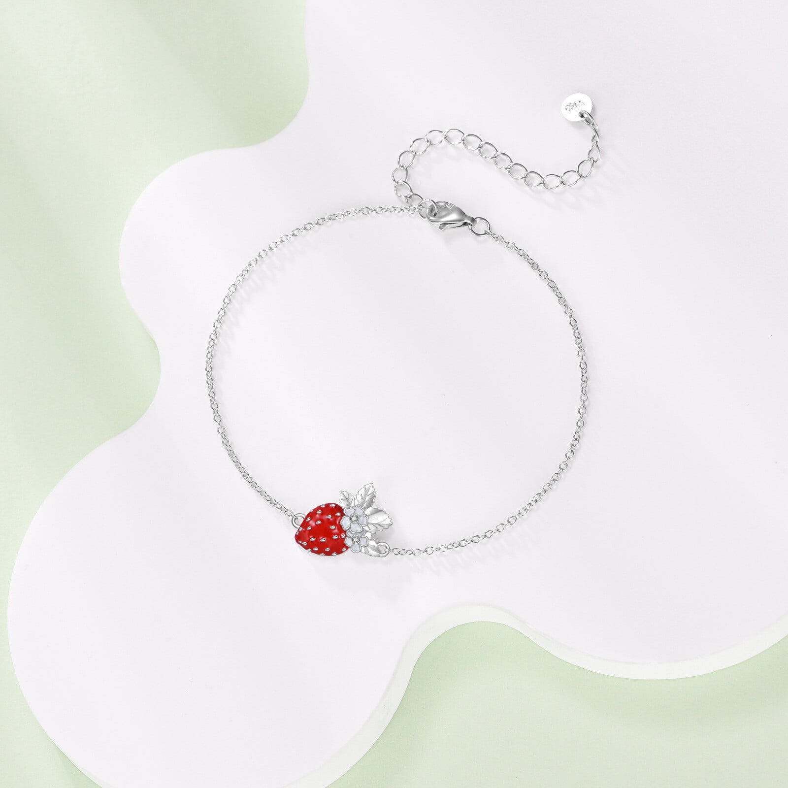 YAFEINI Strawberry Anklet Sterling Silver Adjustable Chain Strawberry Link Anklet Fruit Jewelry Gifts for Women