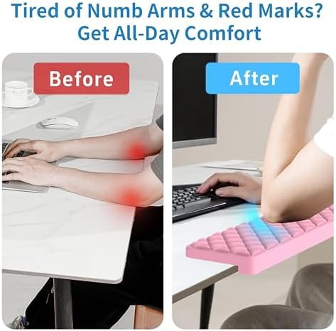 Quivanta L-Shaped Desk Elbow Pad for Desk, Memory Foam Elbow Support Padding with Non-Slip, 2-Piece Ergonomic Desk Edge Cushion, Wrist Comfort Support for Office Home (Pink Diamond Texture)