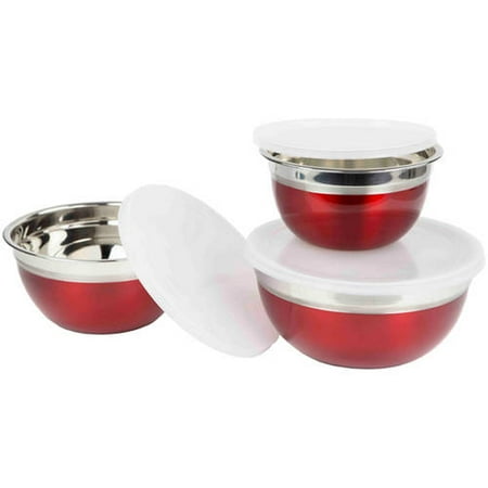 - Home Basics 3-Piece Red Bowl Set with Lids