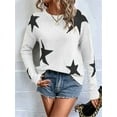 thumbnail image 5 of Women'S Star Pattern Crew Neck Drop Shoulder Casual Sweater Pullover Knitwear White M, 5 of 7