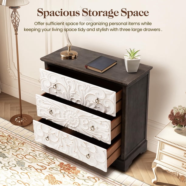 RoyalCraft Vintage 3 Drawer Dresser, Wide 3 Chest of Drawers, Accent Storage Cabinet with 3 Drawers, Farmhouse Nightstand with Gourd Legs, Wooden Closet Organizer for Bedroom, Living Room, Grey - Walmart Business Supplies RoyalCraft Vintage 3 Drawer Dresser, Wide 3 Chest of Drawers, Accent Storage Cabinet with 3 Drawers, Farmhouse Nightstand with Gourd Legs, Wooden Closet Organizer for Bedroom, Living Room, Grey - Walmart Business Supplies