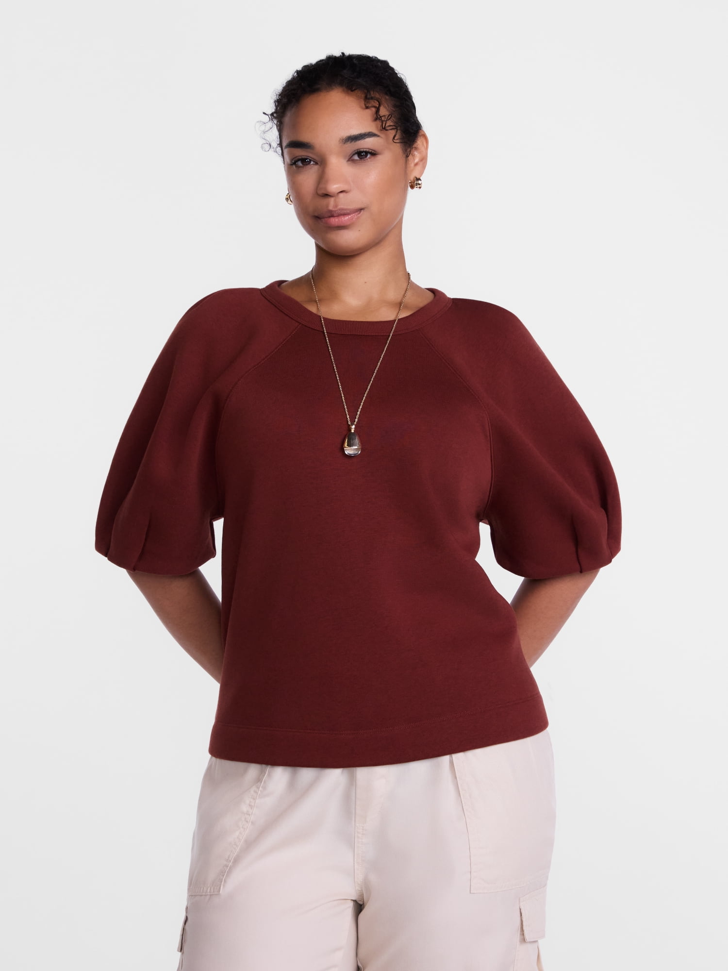 Scenario Women's Fleece Top with Lantern Sleeves, Size XS-XXXL
