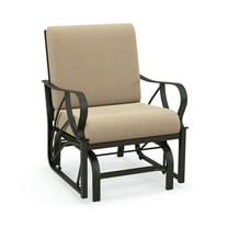 Yardi Yard Patio Glider Rocking Chair, Rocking Chair with Thick Cushion and Curved Armrest, Glider Bench for Outdoor as Garden, Patio, Tan