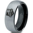 thumbnail image 1 of Tungsten Basketball Ring Band Ring 8mm Men Women Comfort Fit Black Dome Brushed Gray Polished, 1 of 4