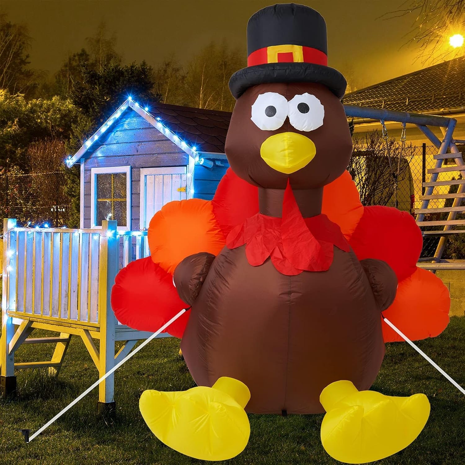 8.5-Foot Inflatable Turkey Family Yard Decoration - Lighted Thanksgiving Autumn Outdoor Decor
