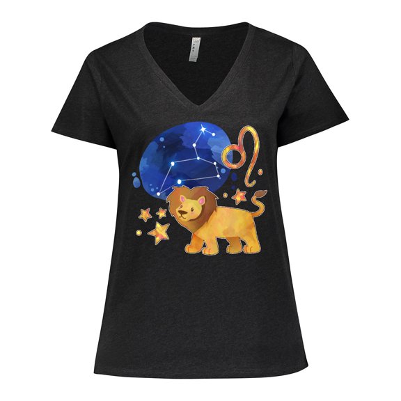 Inktastic Leo Constellation Zodiac Sign Illustration Women's Plus Size V-Neck T-Shirt