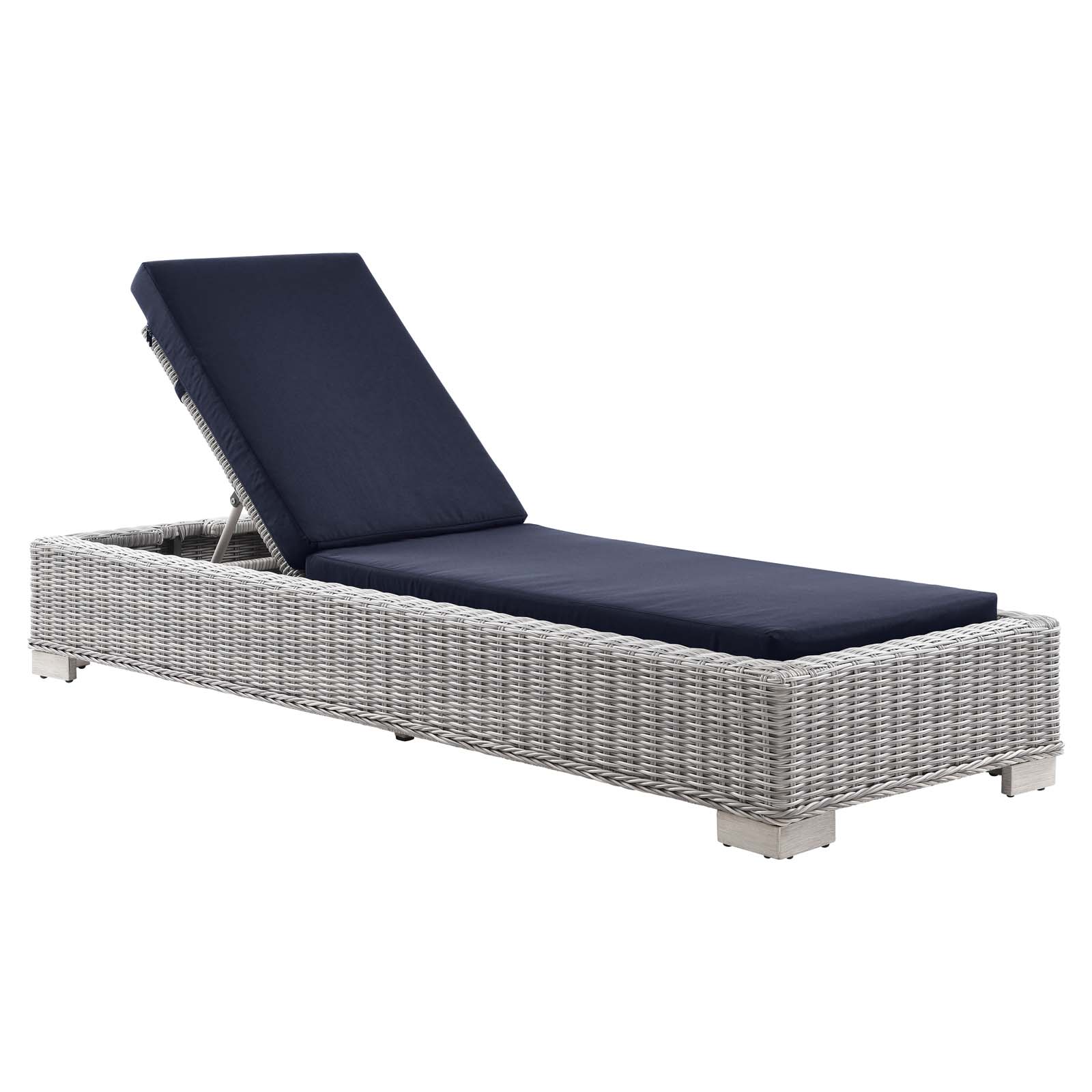 Modway Conway Outdoor Patio Wicker Rattan Chaise Lounge in Light Gray Navy - image 2 of 9