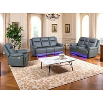 Golden Furniture Power Reclining Sofa Set, Leather Couch Set with USB Port, Recliner Loveseat with Storage Console/Cup Holders, 3 Pieces Living Room Furniture Sets (Dark Grey)