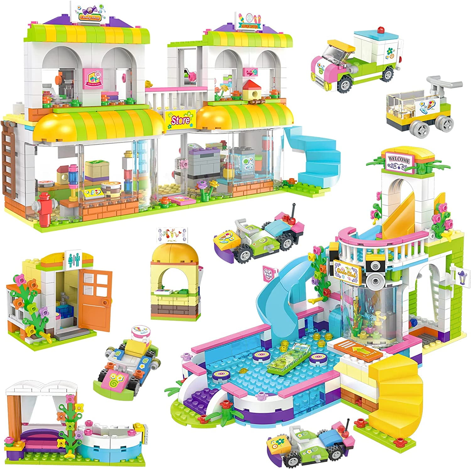 EP EXERCISE PLAY Friends Summer Pool Party City Supermarket Building Blocks Set, and Roleplay STEM Toys Gift for Boys Girls 6-12 (1375 Pieces) - Walmart.com