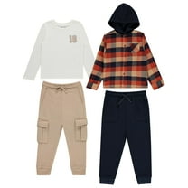STITCH & STONE Boys 4‑Pack Wardrobe Set – Hoodie, Graphic Tee & 2 Joggers – Soft Cotton Fleece, Sizes 4–14